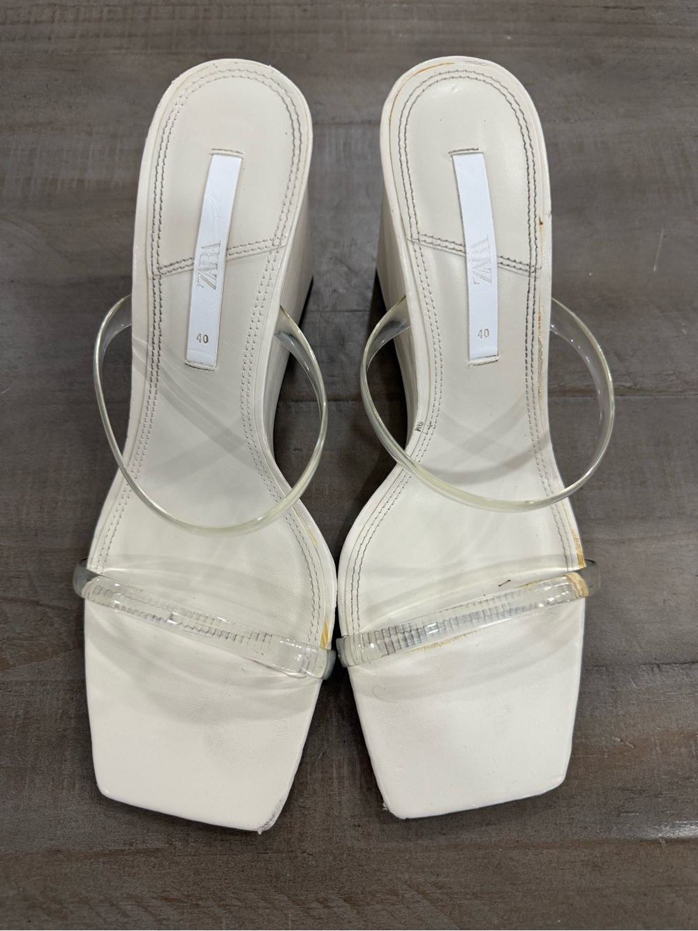ZARA White Clear Strap Square Toe Wedge Sandals Size 40